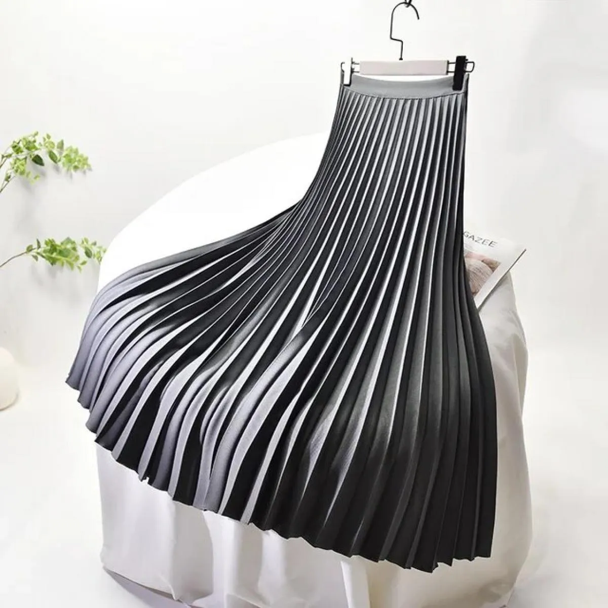 Gonna lunga in twill a pieghe con settore elegante da donna con fodera in chiffon Gonne lunghe bianche con cerniera laterale a v