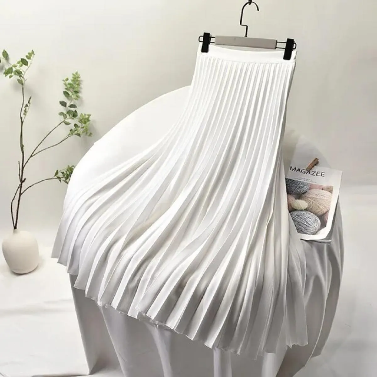 Gonna lunga in twill a pieghe con settore elegante da donna con fodera in chiffon Gonne lunghe bianche con cerniera laterale a v
