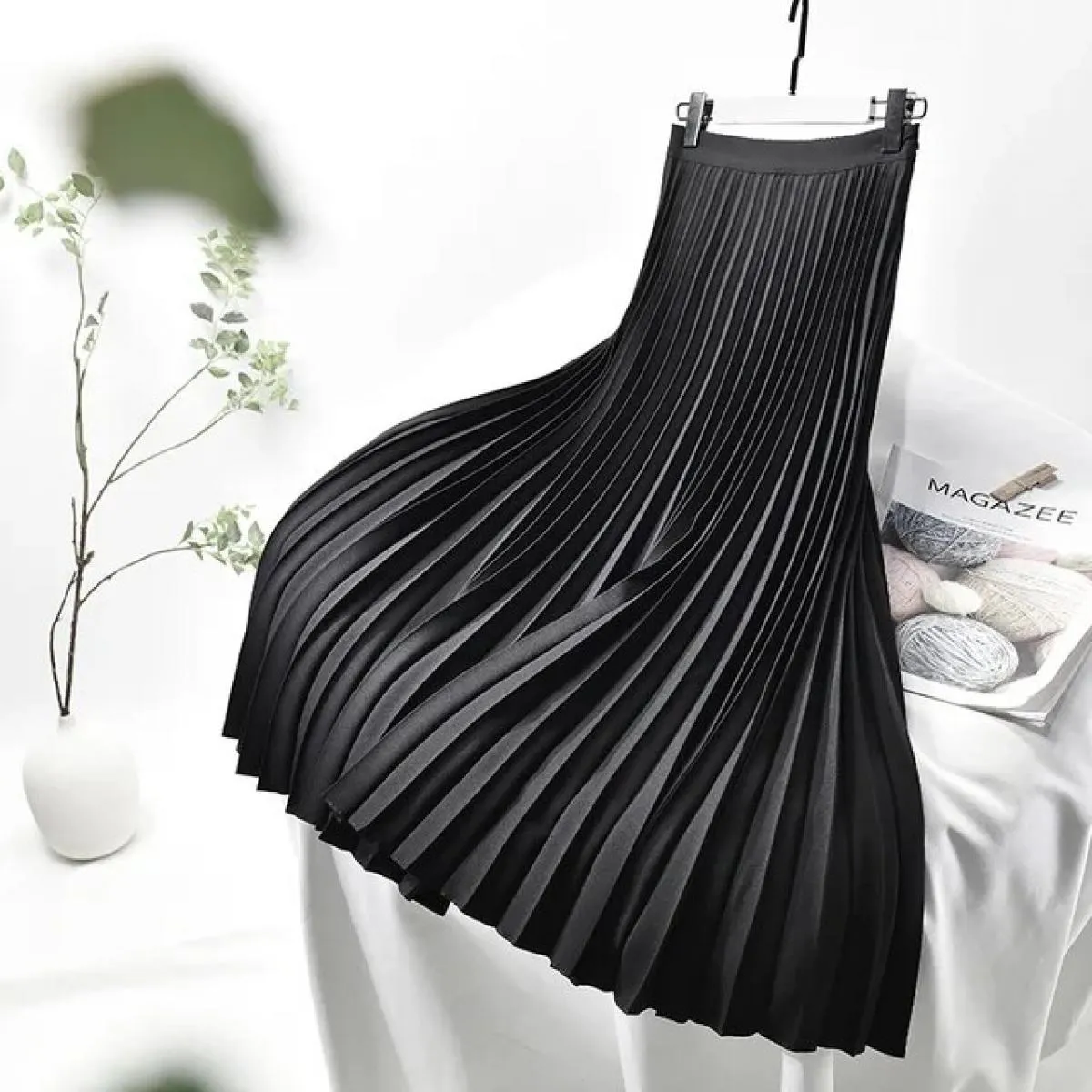 Gonna lunga in twill a pieghe con settore elegante da donna con fodera in chiffon Gonne lunghe bianche con cerniera laterale a v