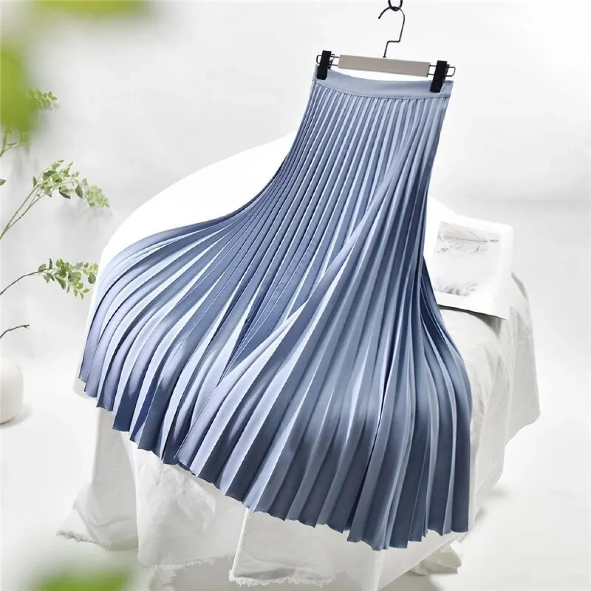 Gonna lunga in twill a pieghe con settore elegante da donna con fodera in chiffon Gonne lunghe bianche con cerniera laterale a v