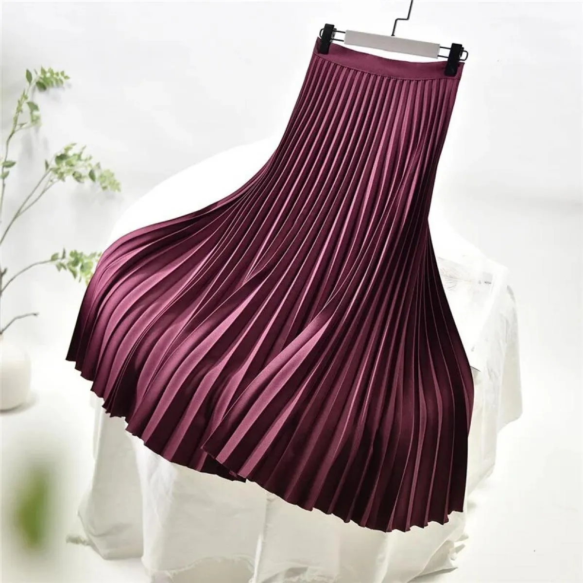 Gonna lunga in twill a pieghe con settore elegante da donna con fodera in chiffon Gonne lunghe bianche con cerniera laterale a v