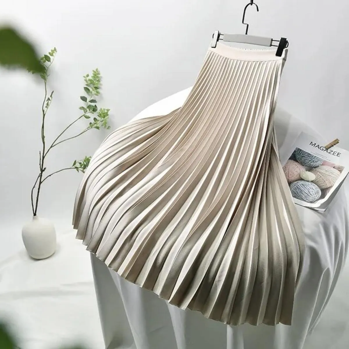 Gonna lunga in twill a pieghe con settore elegante da donna con fodera in chiffon Gonne lunghe bianche con cerniera laterale a v