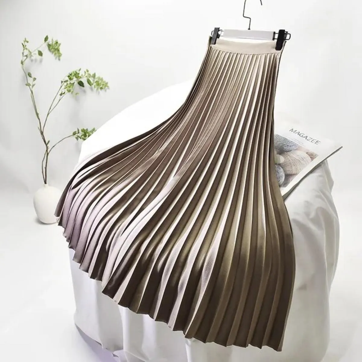Gonna lunga in twill a pieghe con settore elegante da donna con fodera in chiffon Gonne lunghe bianche con cerniera laterale a v