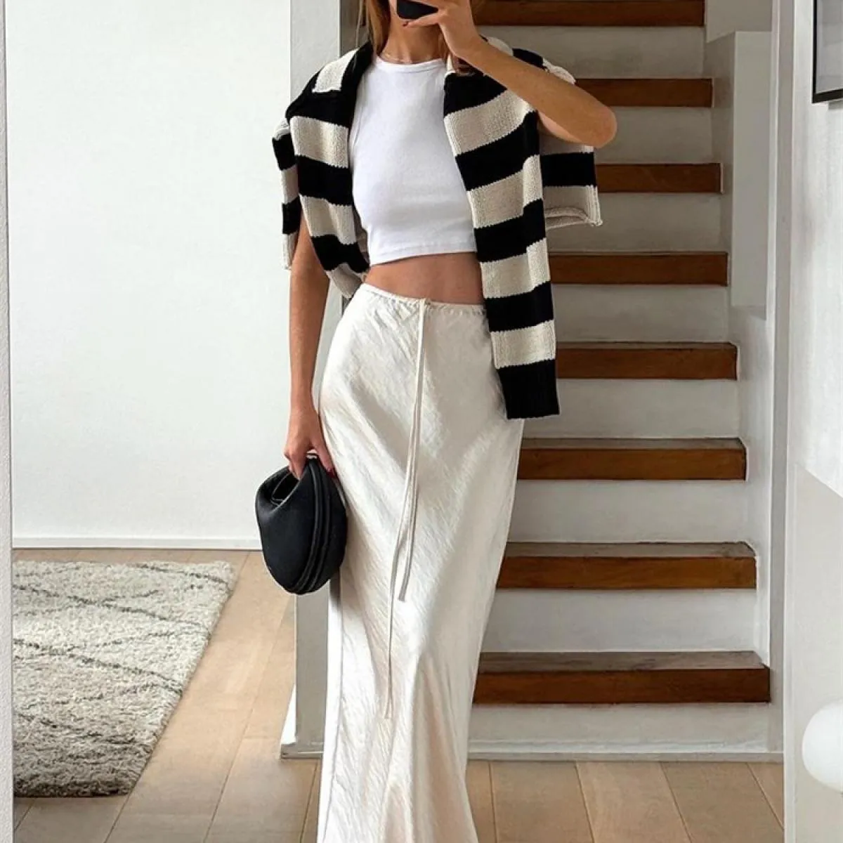 Gonna maxi con lacci casual estiva per donna Patchwork slim a vita alta solida elegante fasciatura pieghettata da sci lungo femm