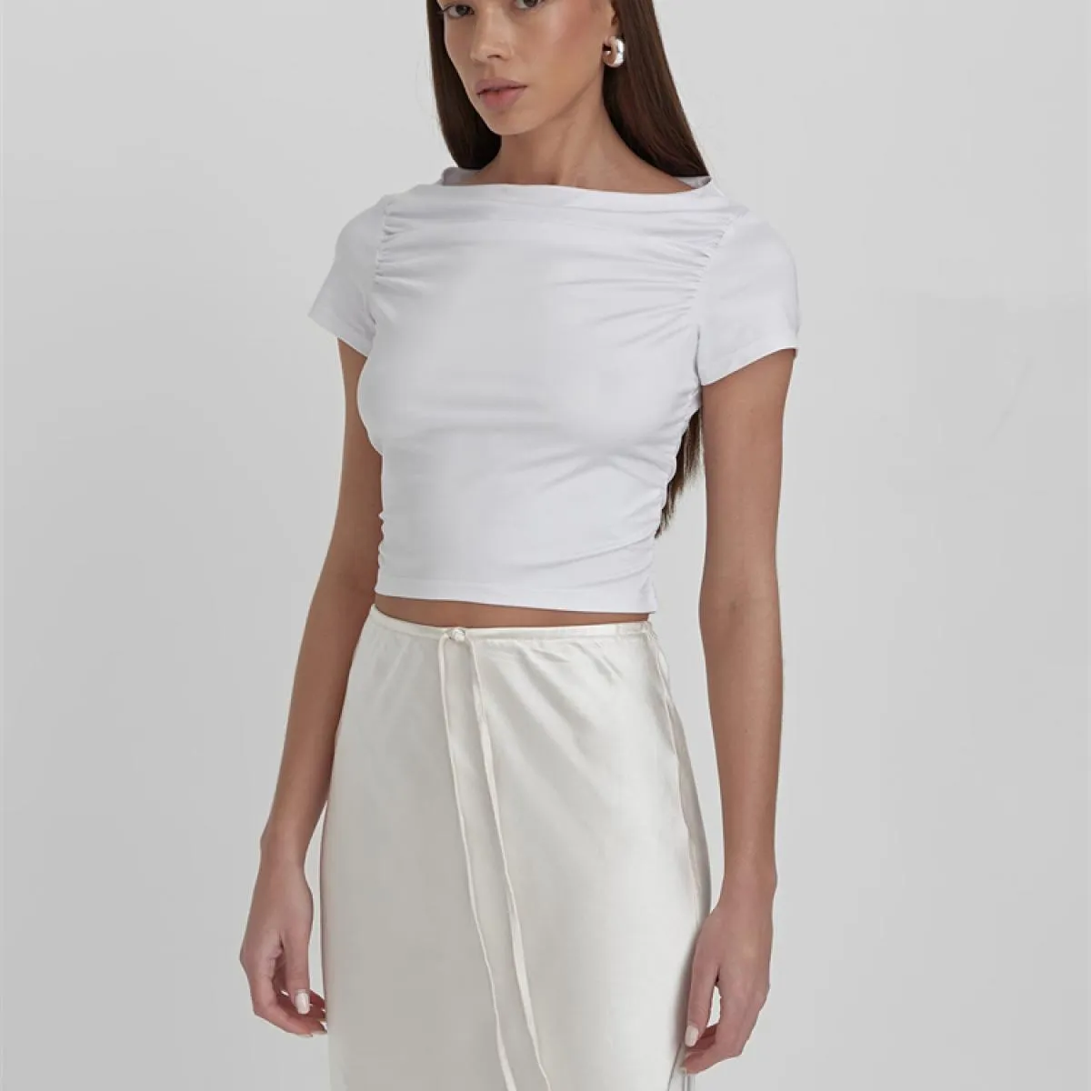 Gonna maxi con lacci casual estiva per donna Patchwork slim a vita alta solida elegante fasciatura pieghettata da sci lungo femm