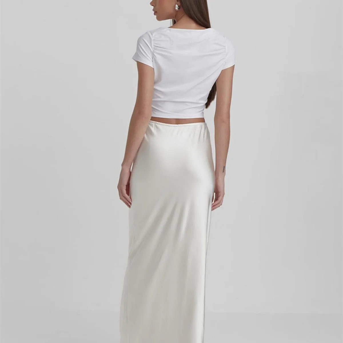 Gonna maxi con lacci casual estiva per donna Patchwork slim a vita alta solida elegante fasciatura pieghettata da sci lungo femm