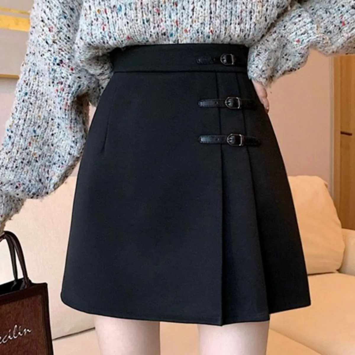 Gonne Donna Pieghe Solido Elegante Retro Sopra il ginocchio Tempo libero Primavera Impero Streetwear Moda semplice Tutti abbinab