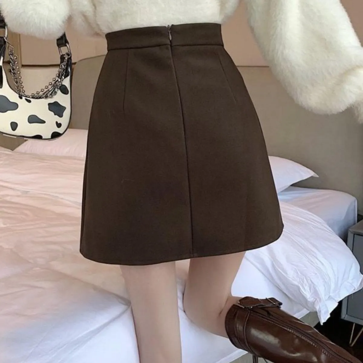 Gonne Donna Pieghe Solido Elegante Retro Sopra il ginocchio Tempo libero Primavera Impero Streetwear Moda semplice Tutti abbinab