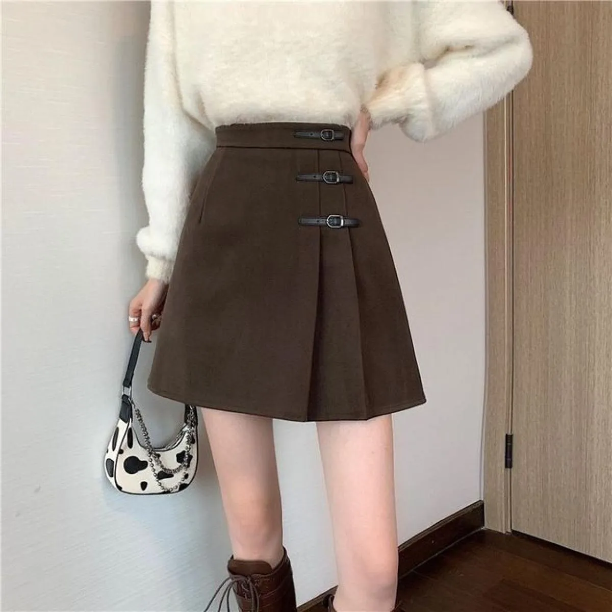 Gonne Donna Pieghe Solido Elegante Retro Sopra il ginocchio Tempo libero Primavera Impero Streetwear Moda semplice Tutti abbinab