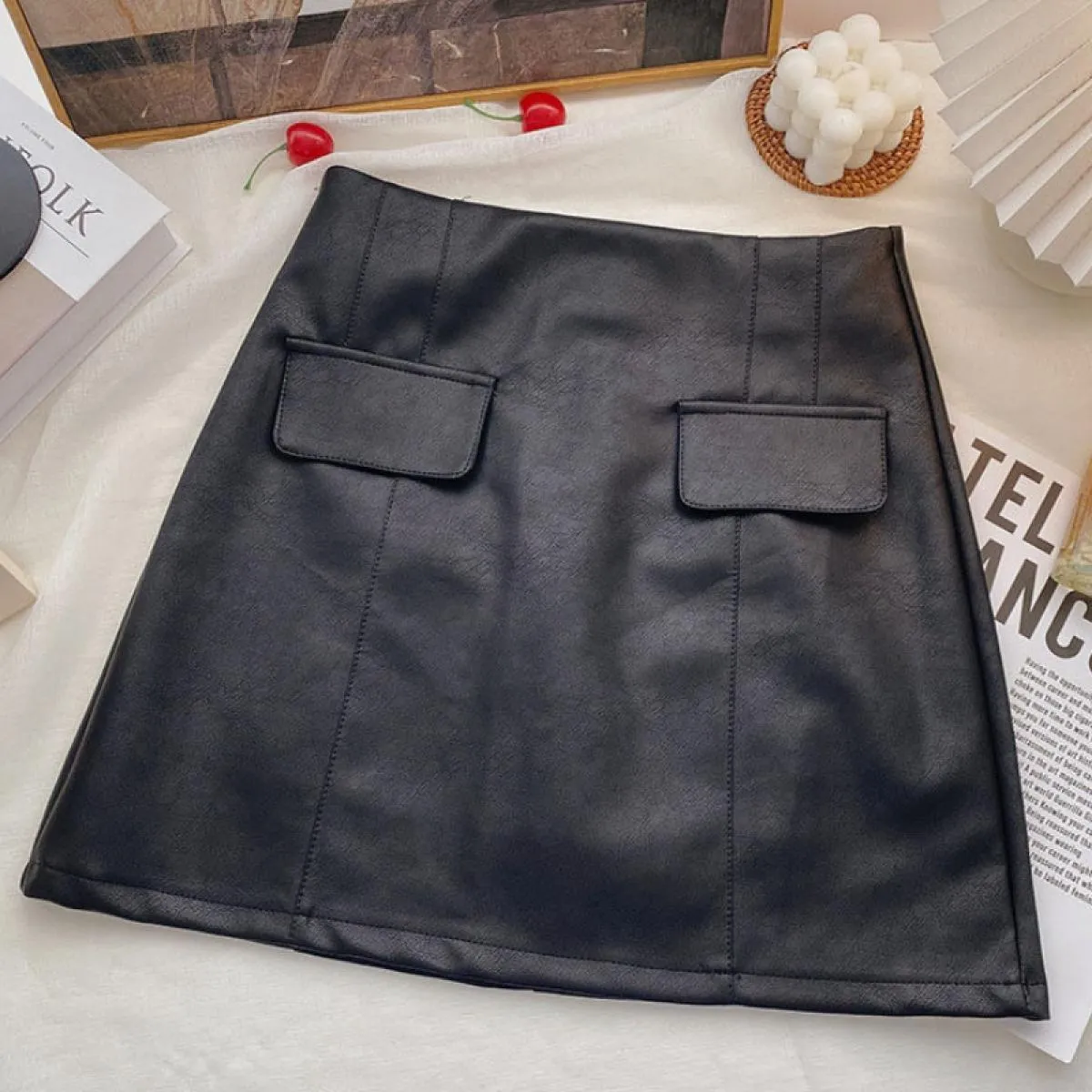 Gonne Donna Slim Daily Simple Ladies Designer Comodo Autunno Tutti abbinati Pu Sopra il ginocchio Stile Casual Retro Solid Nuovo