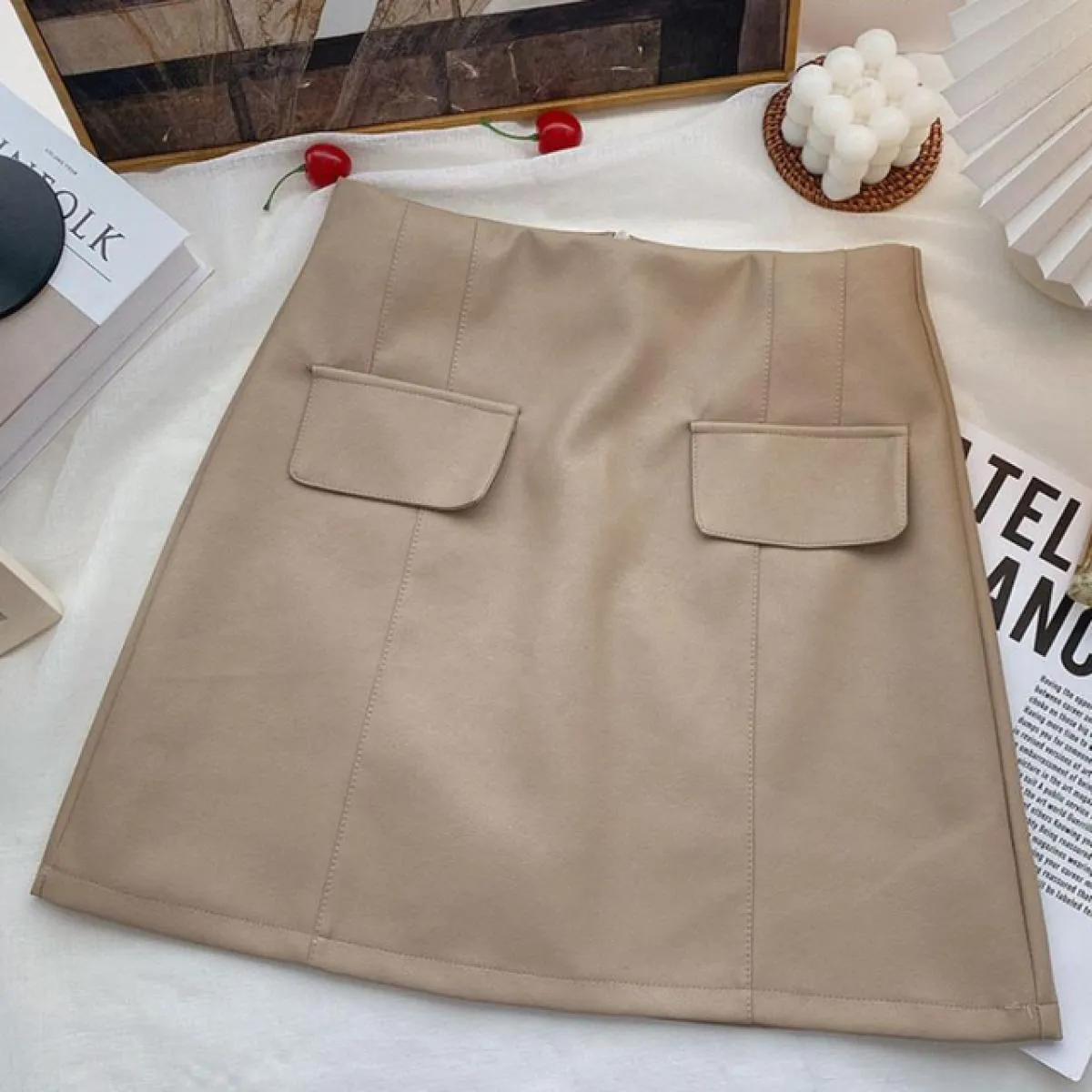 Gonne Donna Slim Daily Simple Ladies Designer Comodo Autunno Tutti abbinati Pu Sopra il ginocchio Stile Casual Retro Solid Nuovo