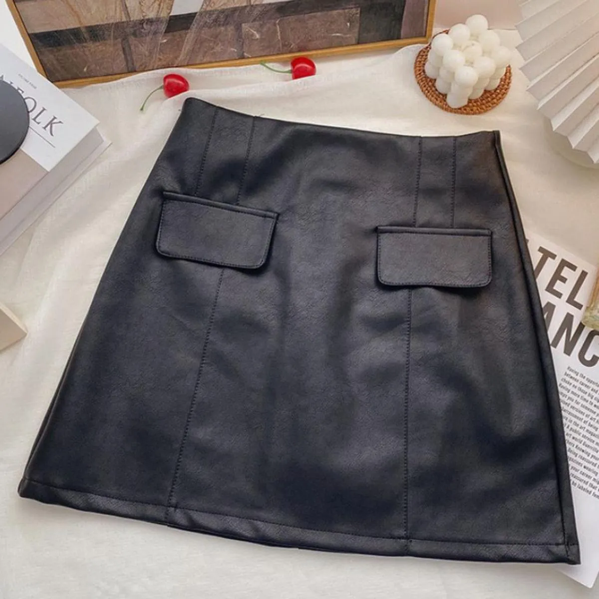 Gonne Donna Slim Daily Simple Ladies Designer Comodo Autunno Tutti abbinati Pu Sopra il ginocchio Stile Casual Retro Solid Nuovo
