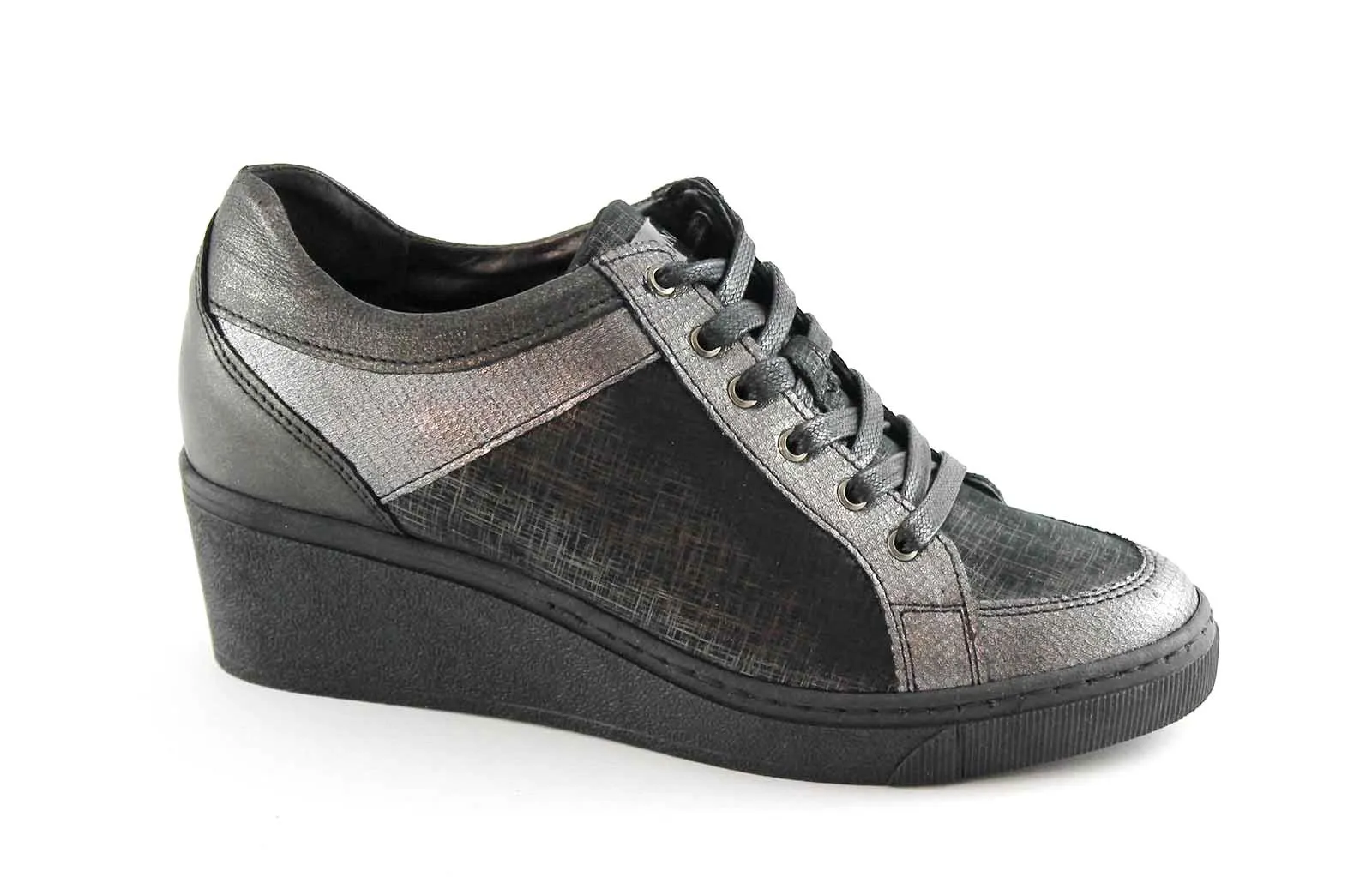 GRUNLAND CURI SC2062 grigio scarpe donna laccio zeppetta plantare estraibile
