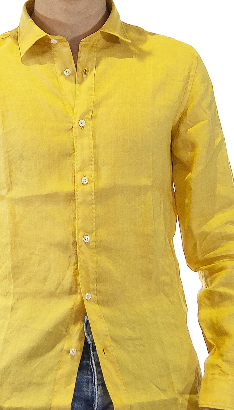 Havana & Co Camicia uomo giallo senape in lino. H4876PW/C5074LT