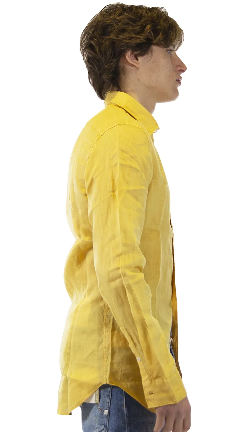 Havana & Co Camicia uomo giallo senape in lino. H4876PW/C5074LT