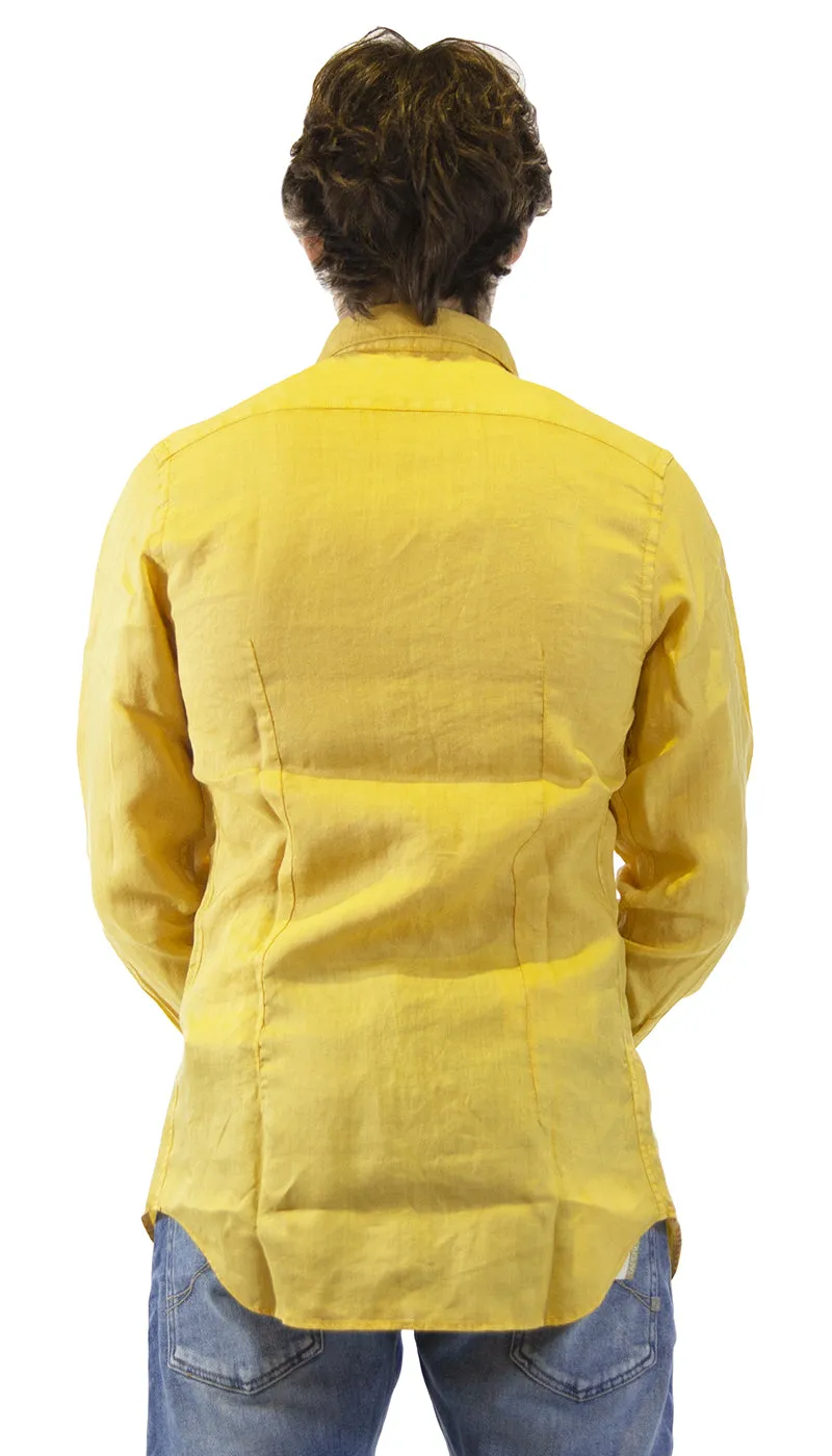 Havana & Co Camicia uomo giallo senape in lino. H4876PW/C5074LT