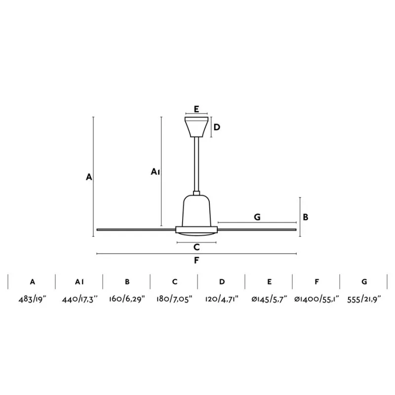 INDUS L Ventilatore da soffitto cromo