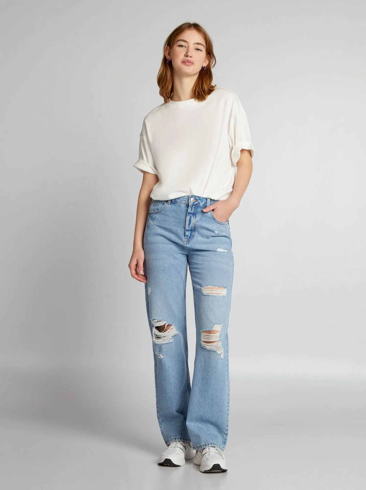 Jeans a palloncino con abrasioni - BLU