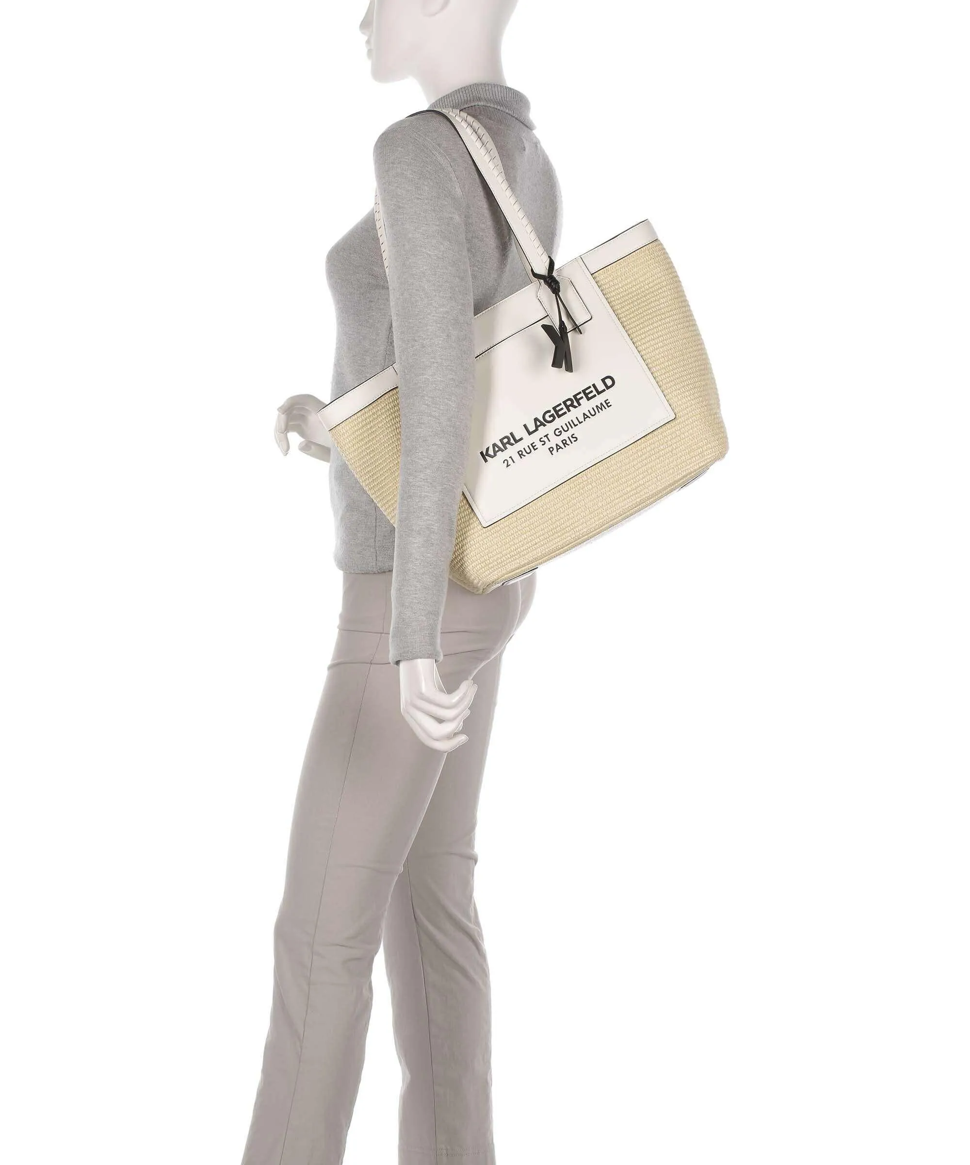  Karl Lagerfeld K/Rue St Guillaume Large Borsa shopper polipropilene, poliuretano natura/bianco  