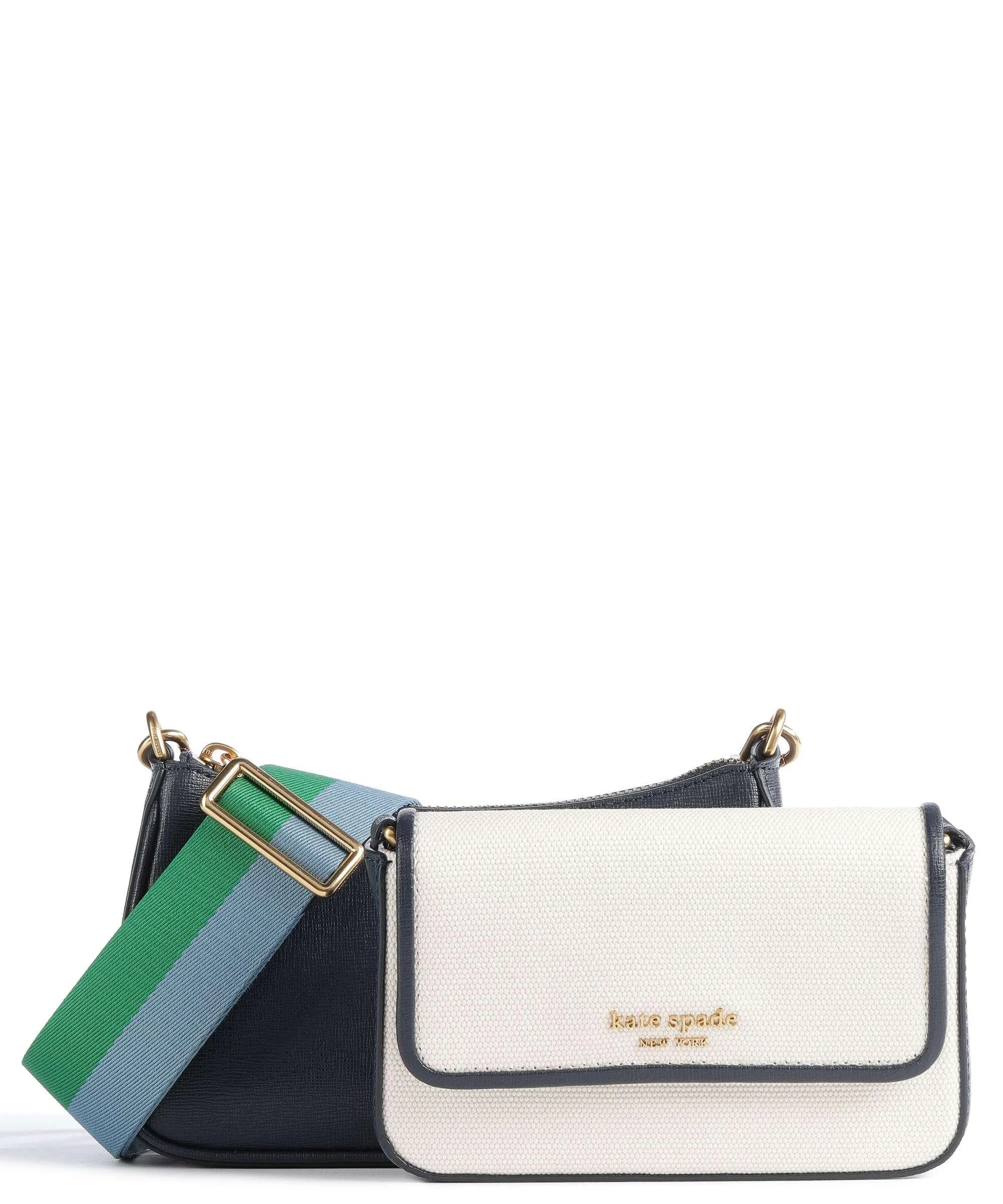  Kate Spade New York Morgan Double Up Borsa a tracolla tela, pelle granulata blu scuro  