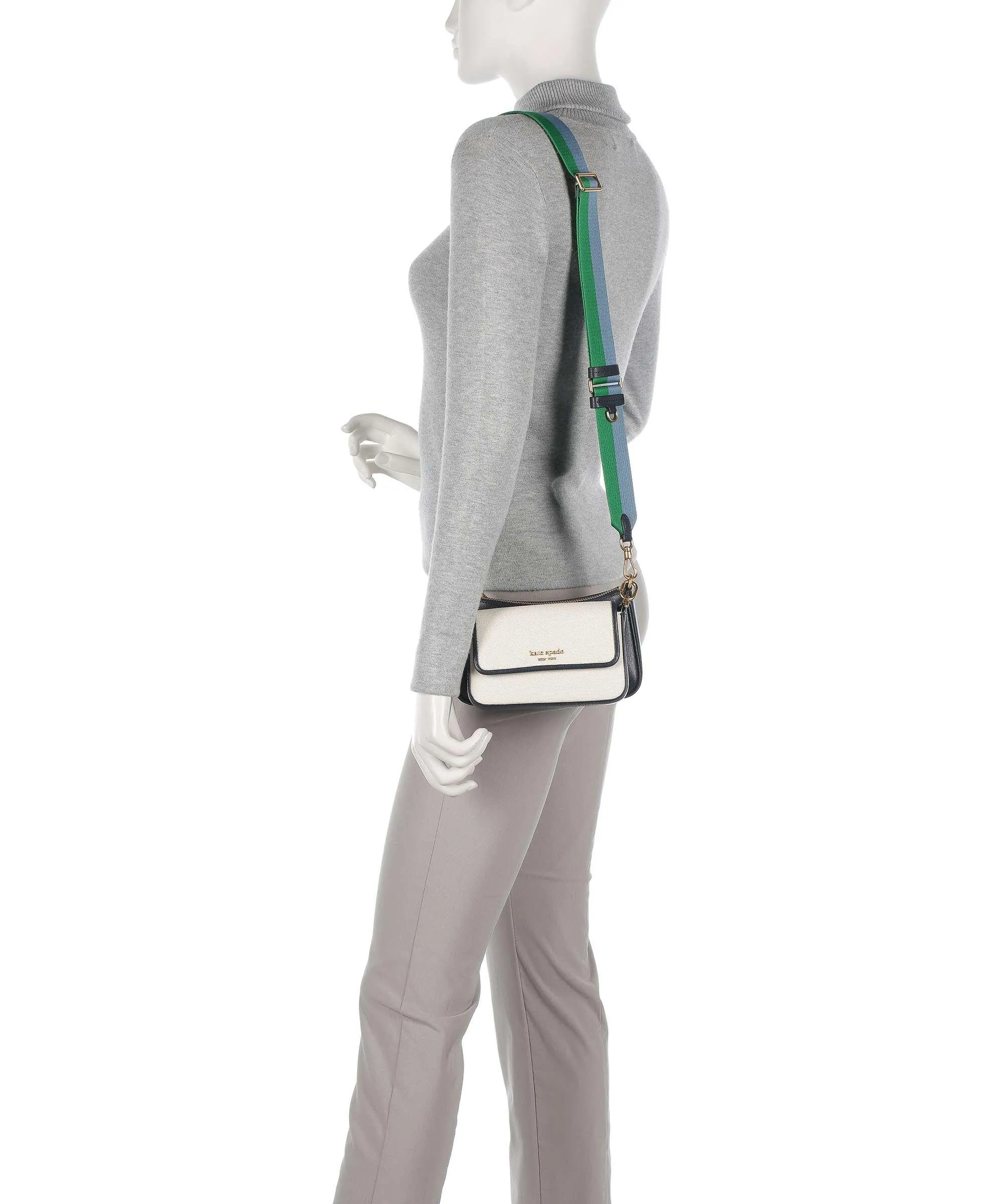  Kate Spade New York Morgan Double Up Borsa a tracolla tela, pelle granulata blu scuro  