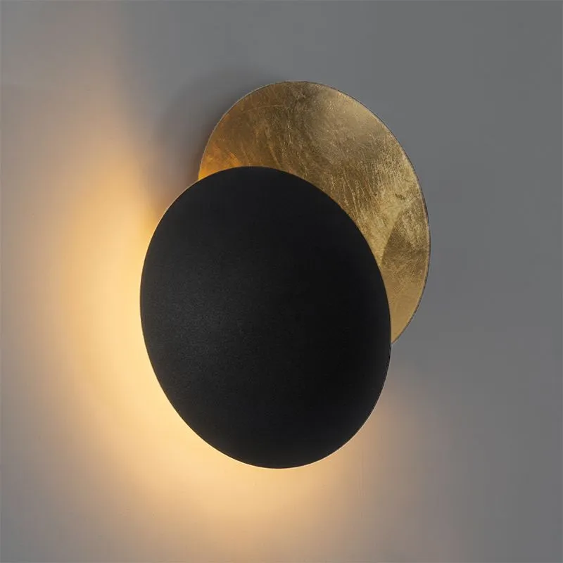 Lampada da parete moderna nera con oro - Sunrise