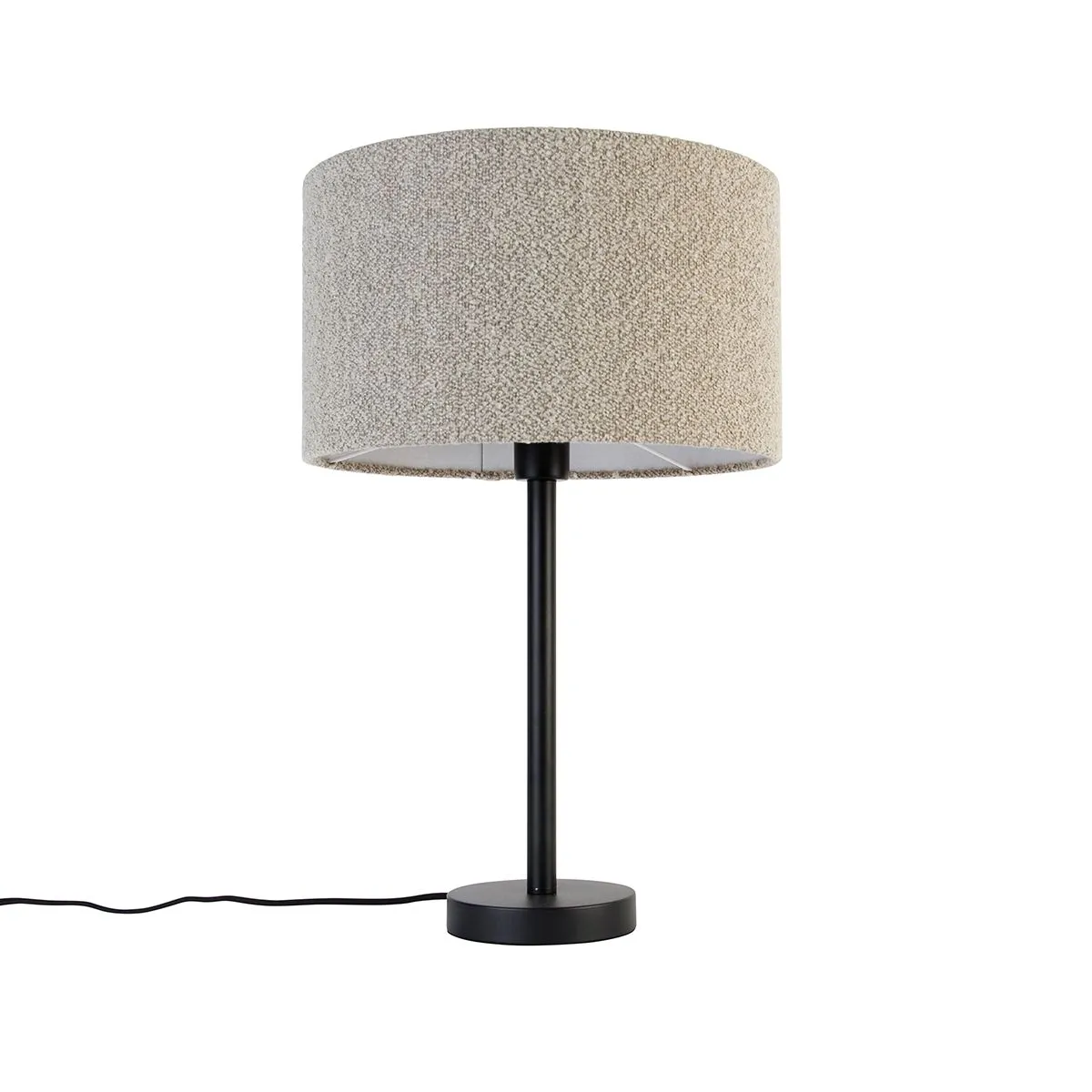 Lampada da tavolo moderna nera con paralume bouclè tortora 35 cm - Simplo