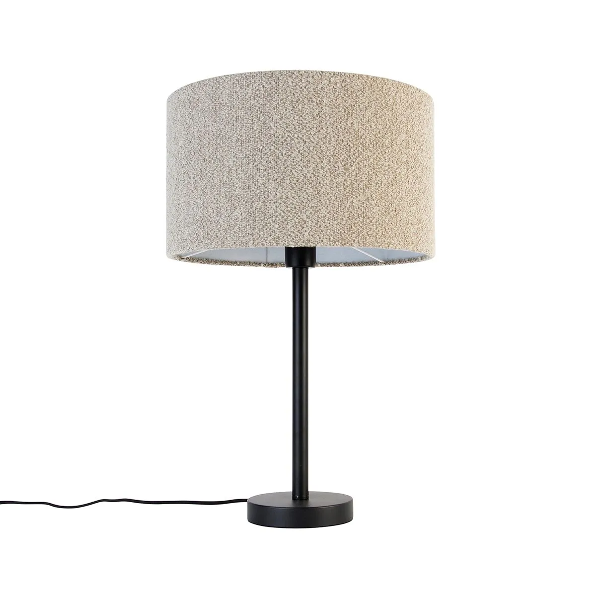 Lampada da tavolo moderna nera con paralume bouclè tortora 35 cm - Simplo