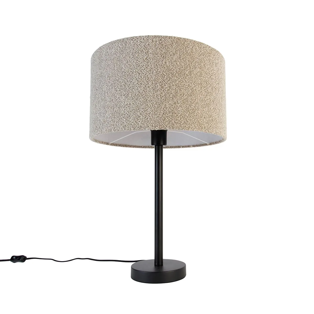 Lampada da tavolo moderna nera con paralume bouclè tortora 35 cm - Simplo