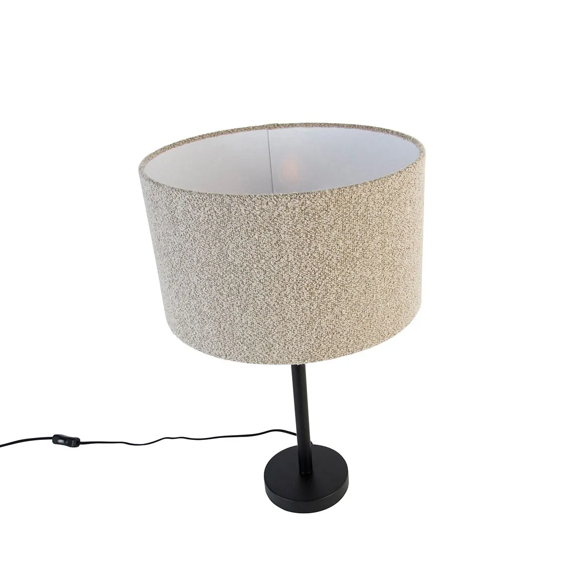 Lampada da tavolo moderna nera con paralume bouclè tortora 35 cm - Simplo