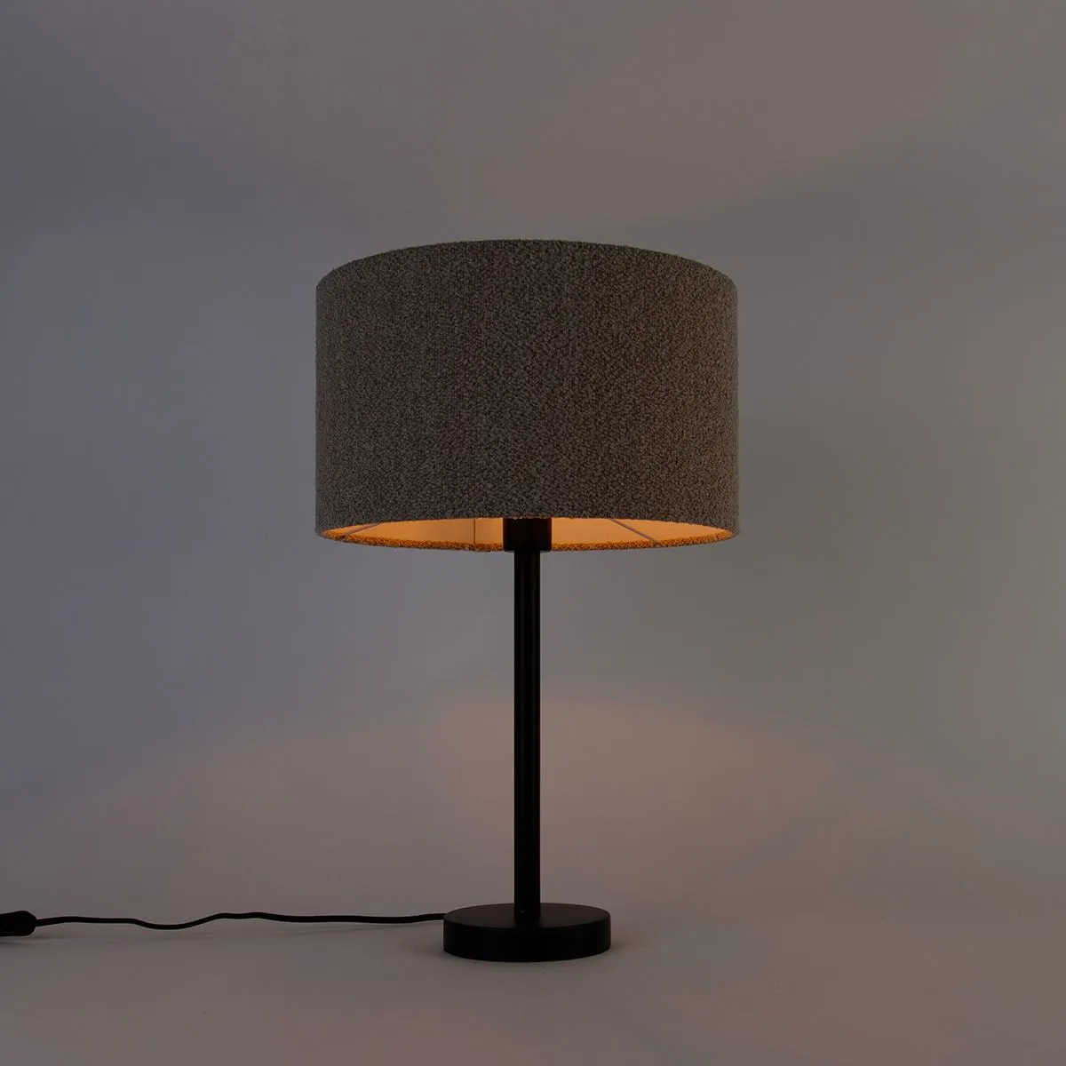 Lampada da tavolo moderna nera con paralume bouclè tortora 35 cm - Simplo