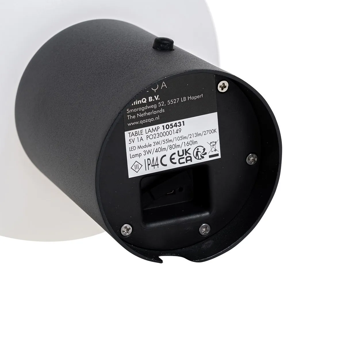 Lampada da tavolo nera con LED dimmerabile in 3 fasi ricaricabile - Louise