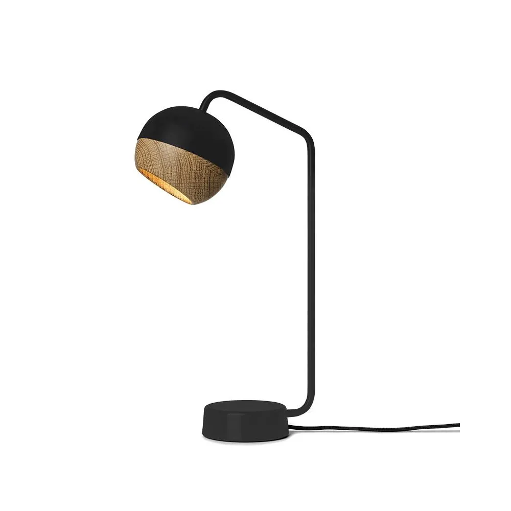 Lampada da tavolo Ray.jf{font-size:18px}bianco, paralume con dettagli in rovere