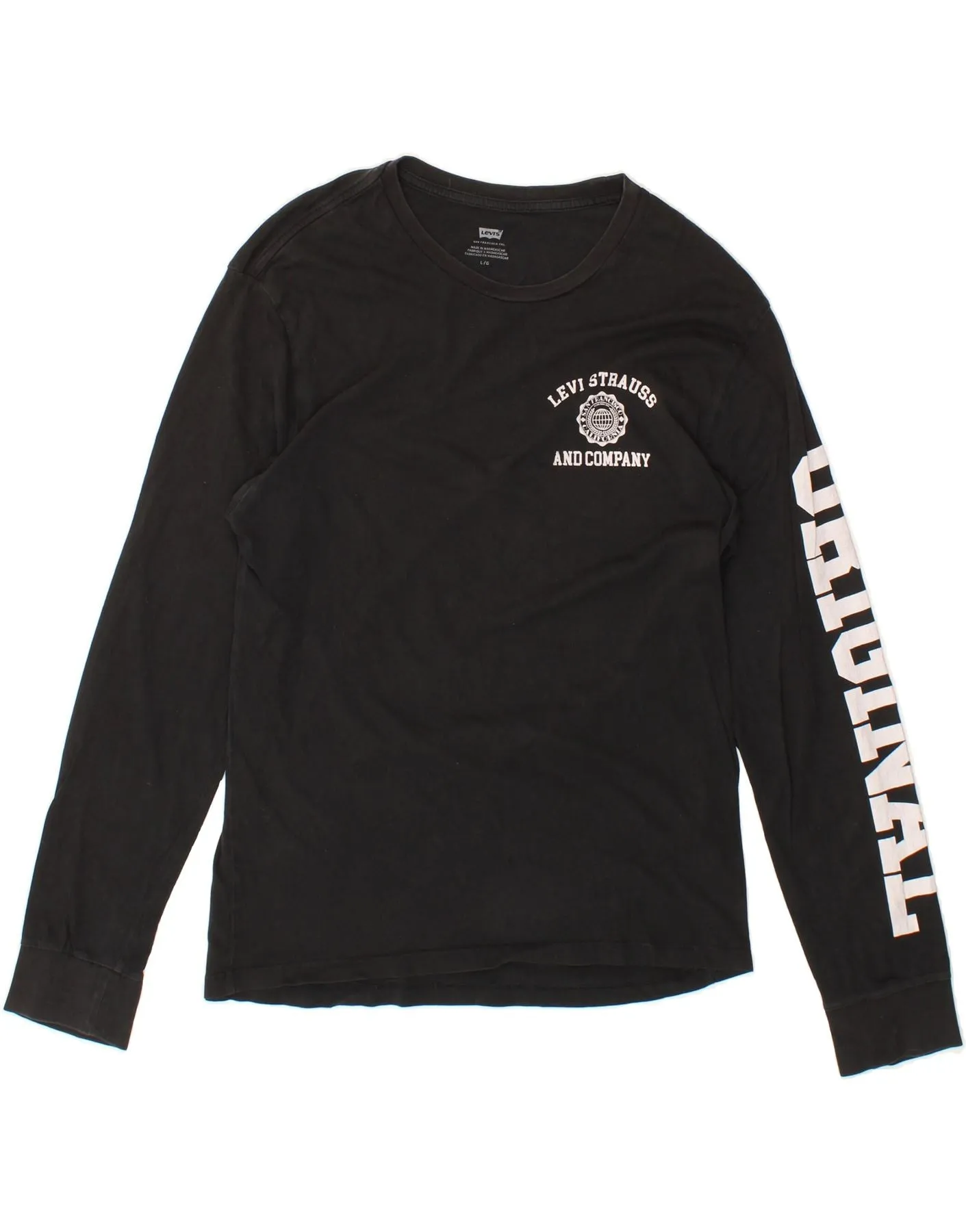 LEVI'S Mens Graphic Top Long Sleeve Large Black Cotton