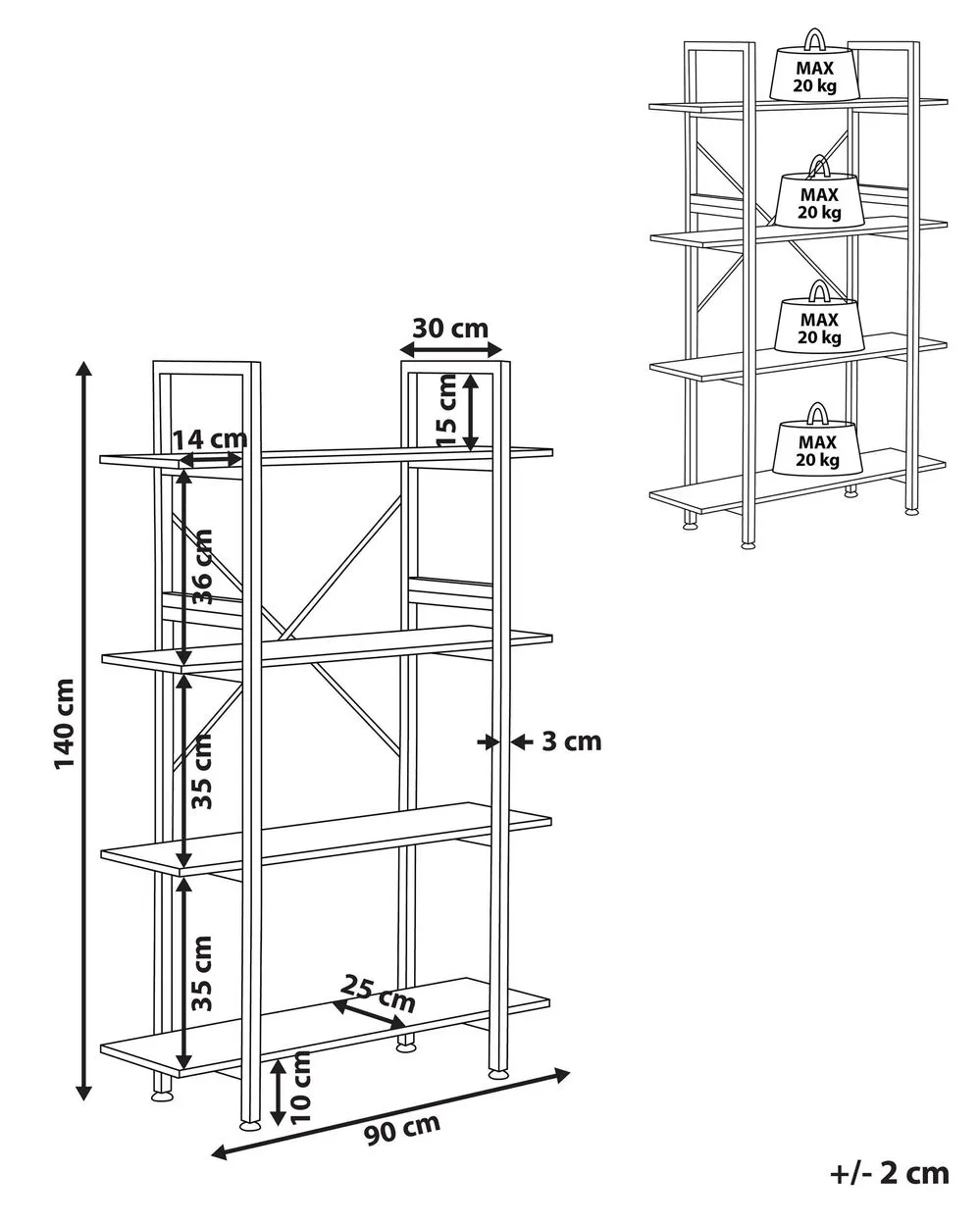 Libreria a 4 ripiani DARBY 140 cm Marrone scuro