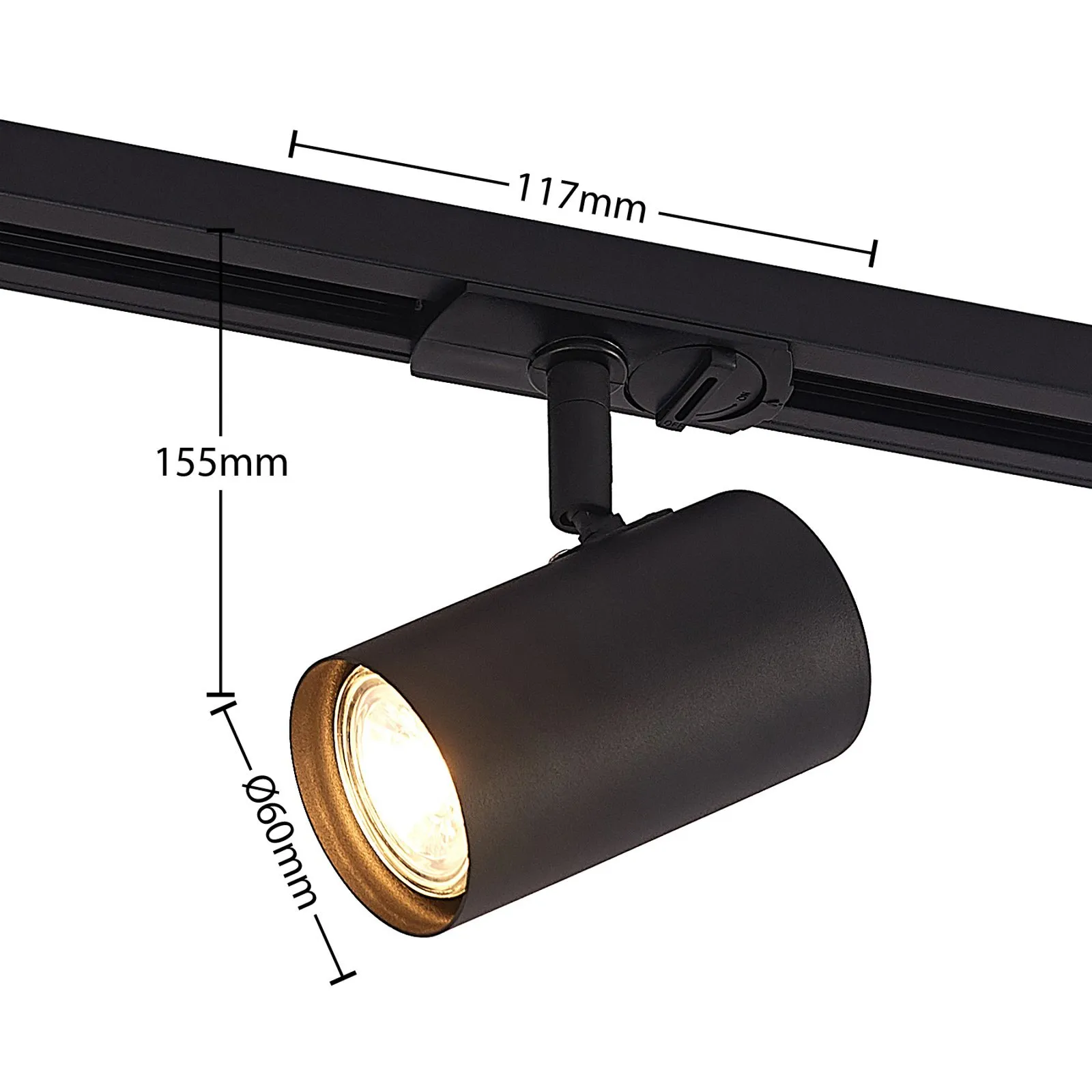 Lindby spot a binario GU10, Ø 6 cm, nero, monofase