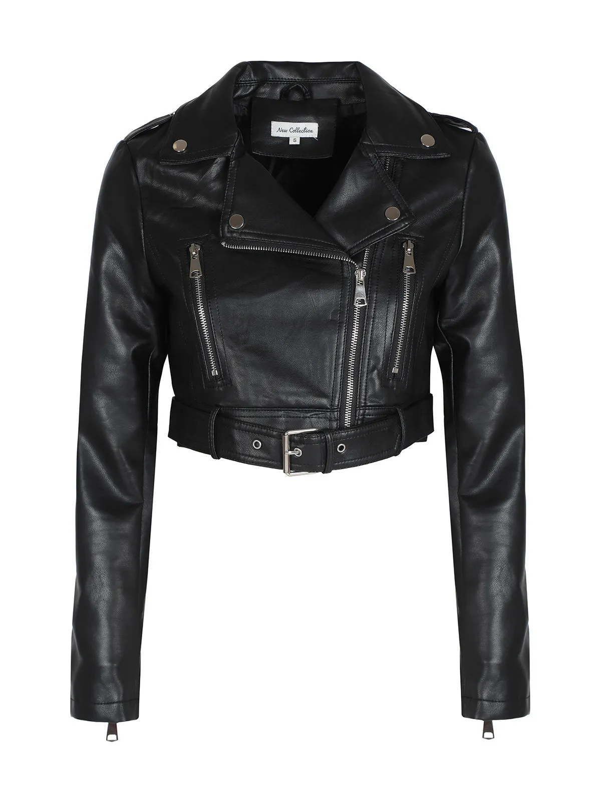 Lovery Blouson biker court pour femme en simili cuir