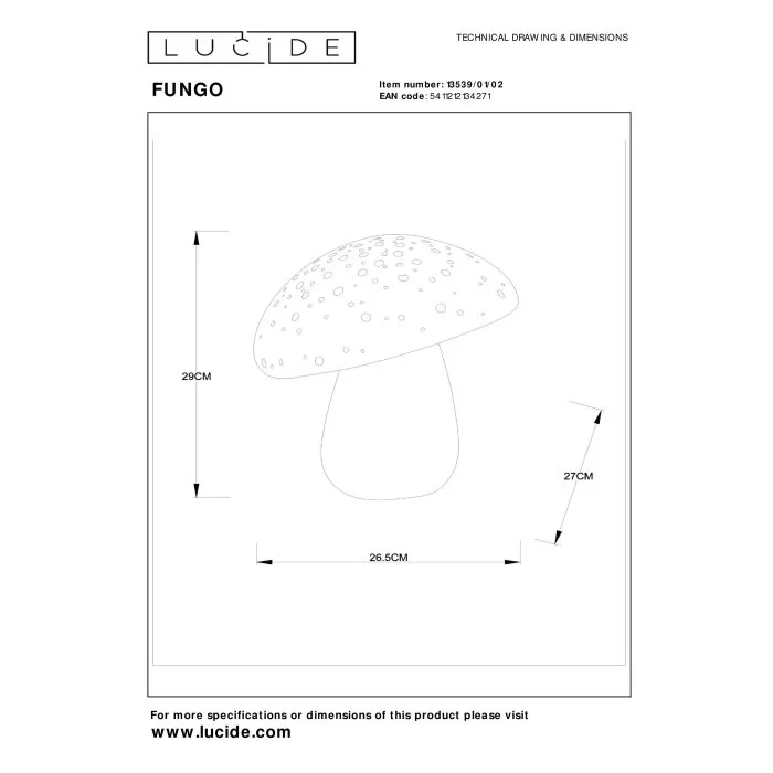 Lucide FUNGO Lampada da tavolo Oro, Ottone, 1-Luce
