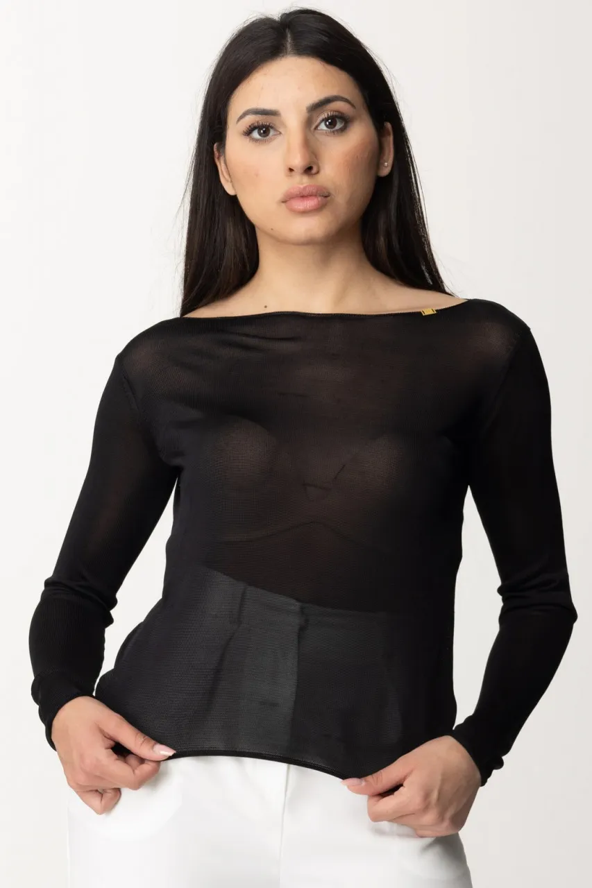 Maglia in tricot in viscosa lucida Nero