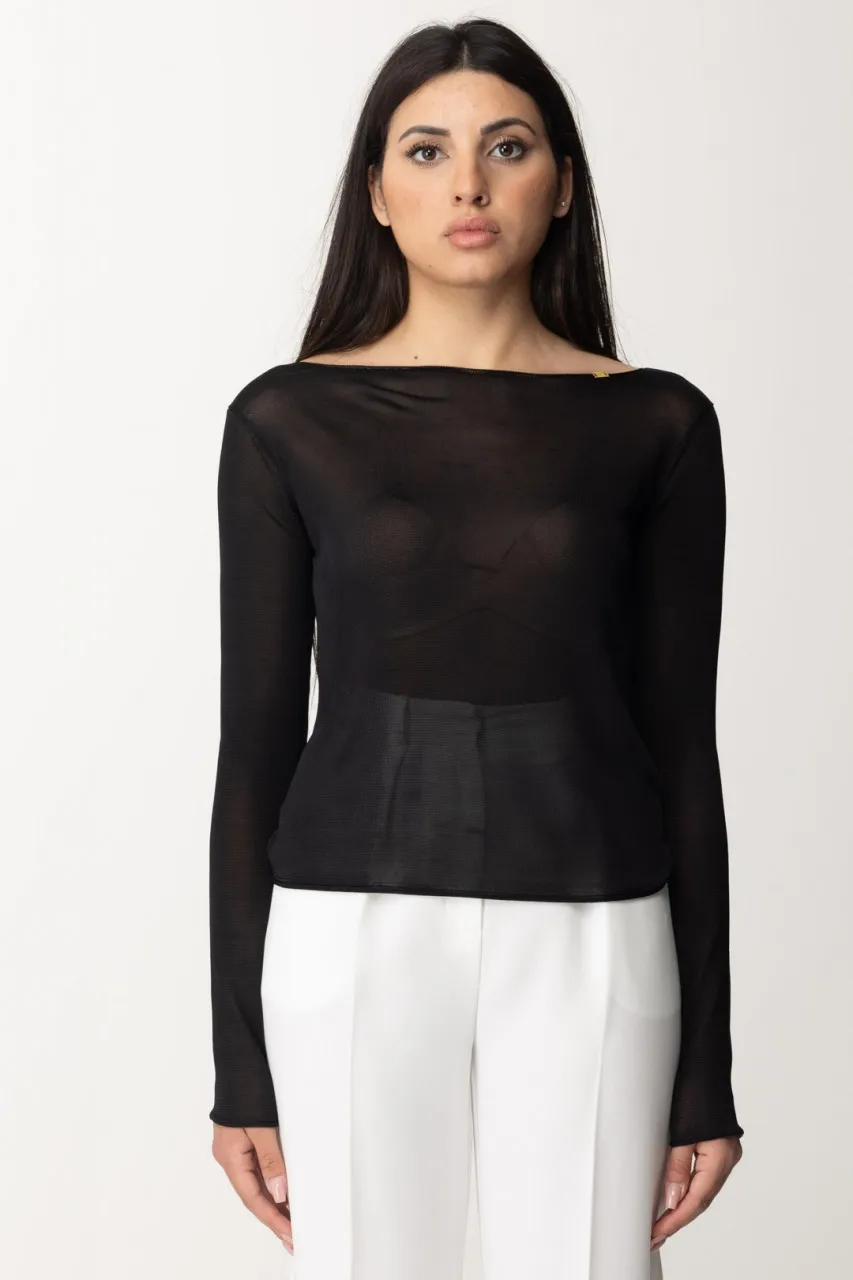 Maglia in tricot in viscosa lucida Nero