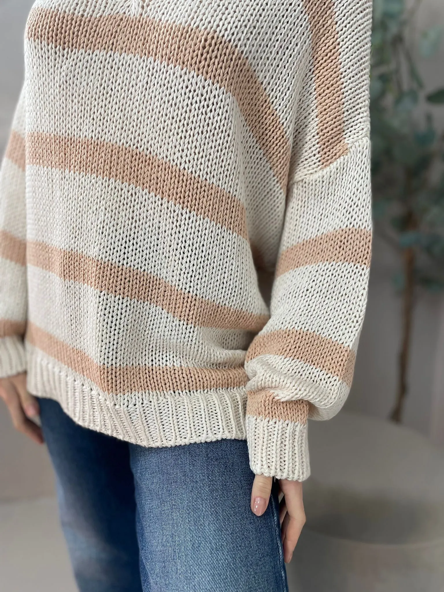 Maglia Scollo a V Panna/Cipria