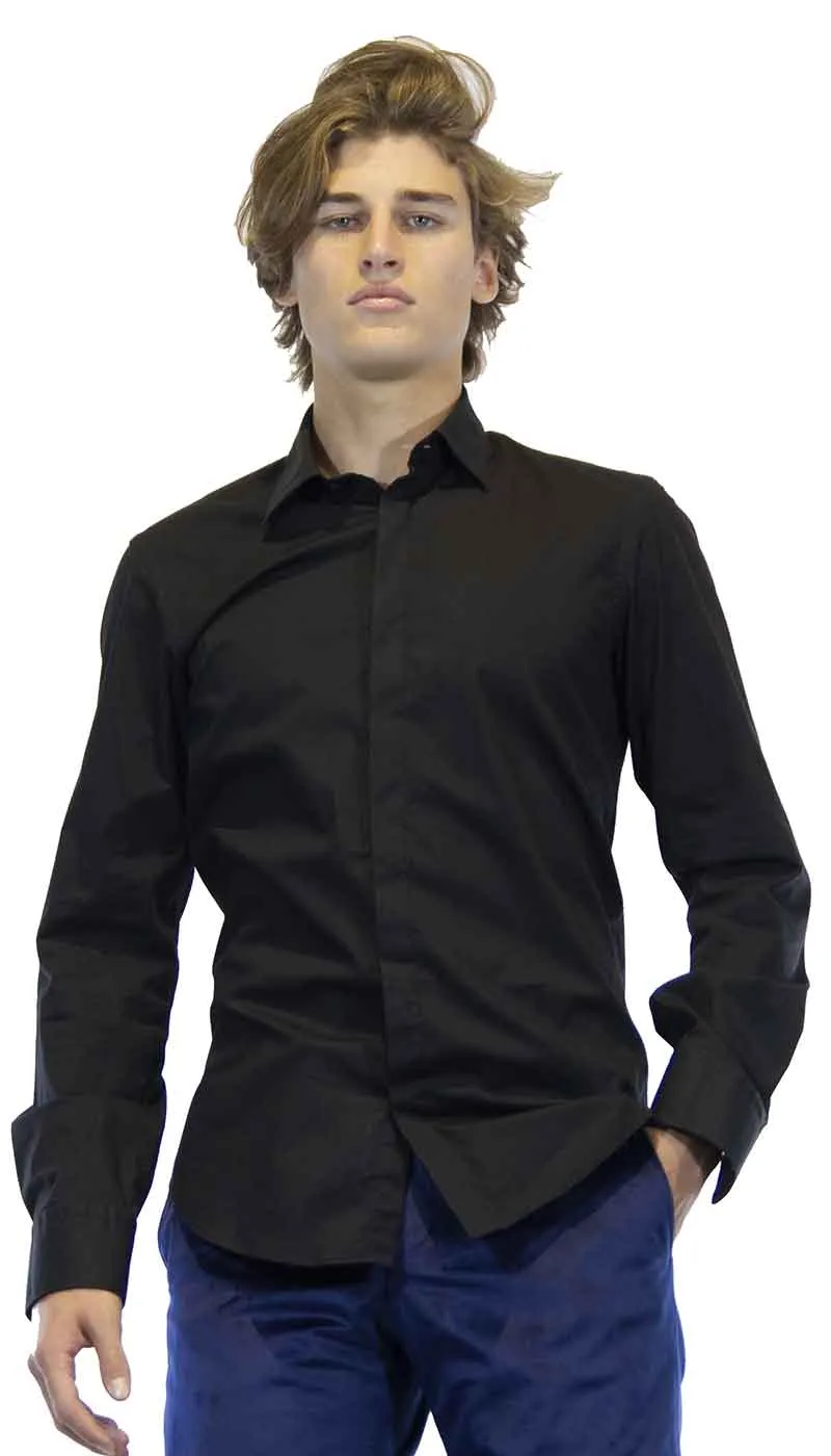 Manuel Ritz Camicia uomo  evening nera in cotone.
