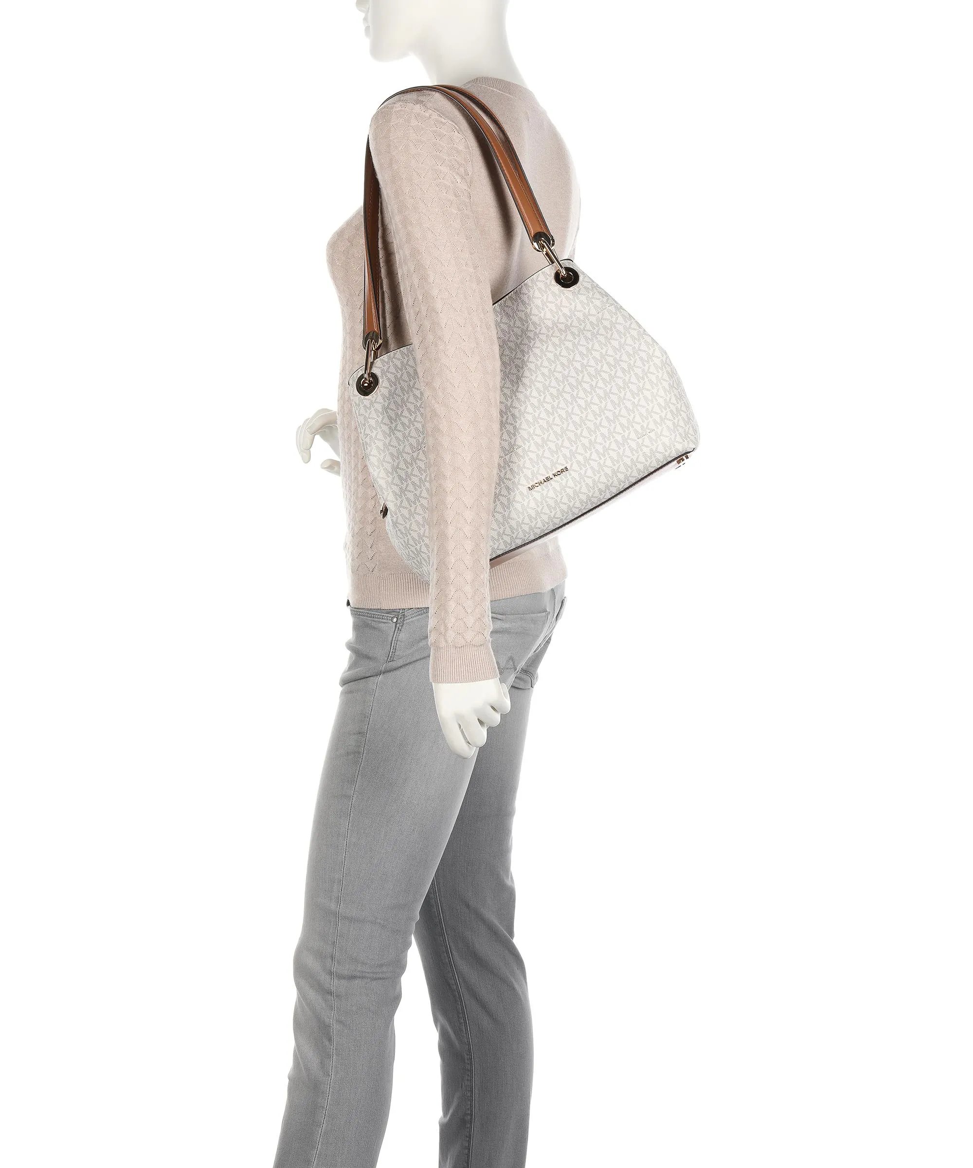 Michael Kors Raven Borsa hobo tela avorio  