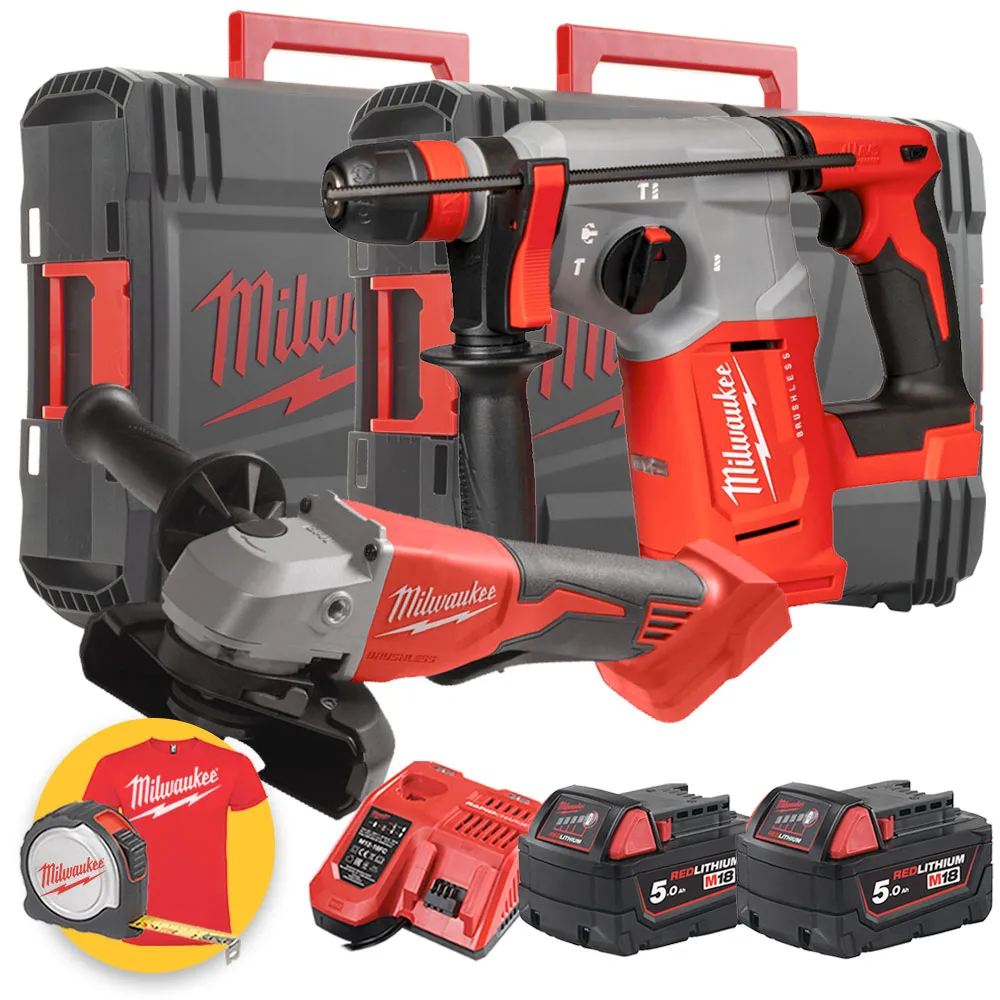 Milwaukee M18 BLPP2G-502X - Tassellatore M18 BLHX - Smerigliatrice M18 BLSAG125XPD - 2 x 5Ah 