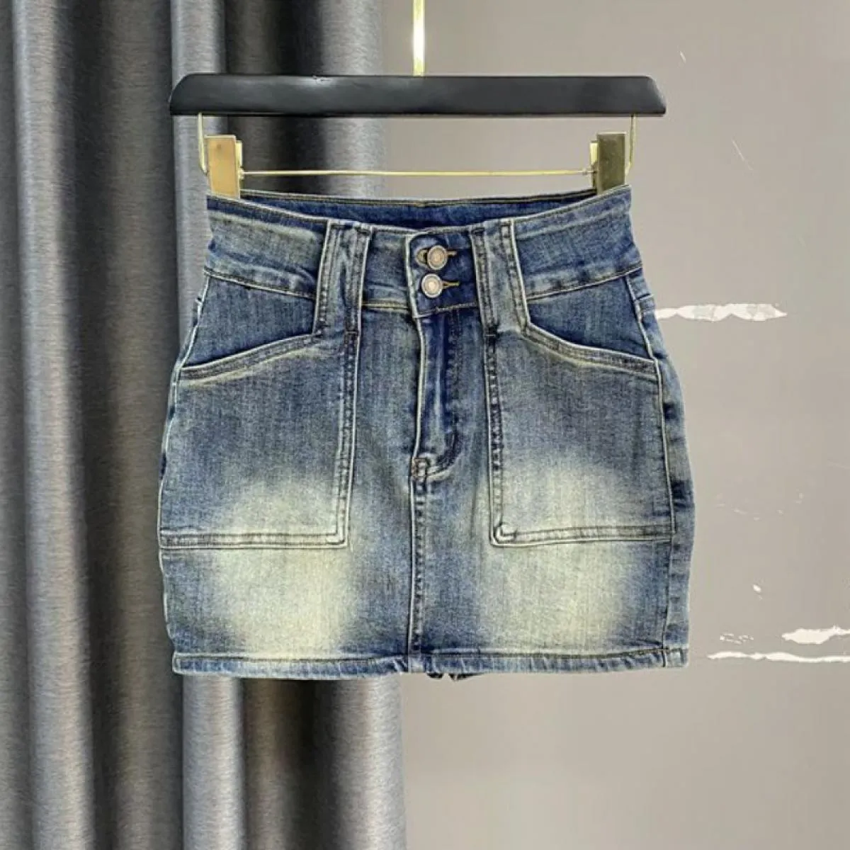 Minigonne a matita in denim effetto invecchiato Donna Stile vintage Streetwear Tempo libero Ulzzang All Match Bf Abbigliamento m