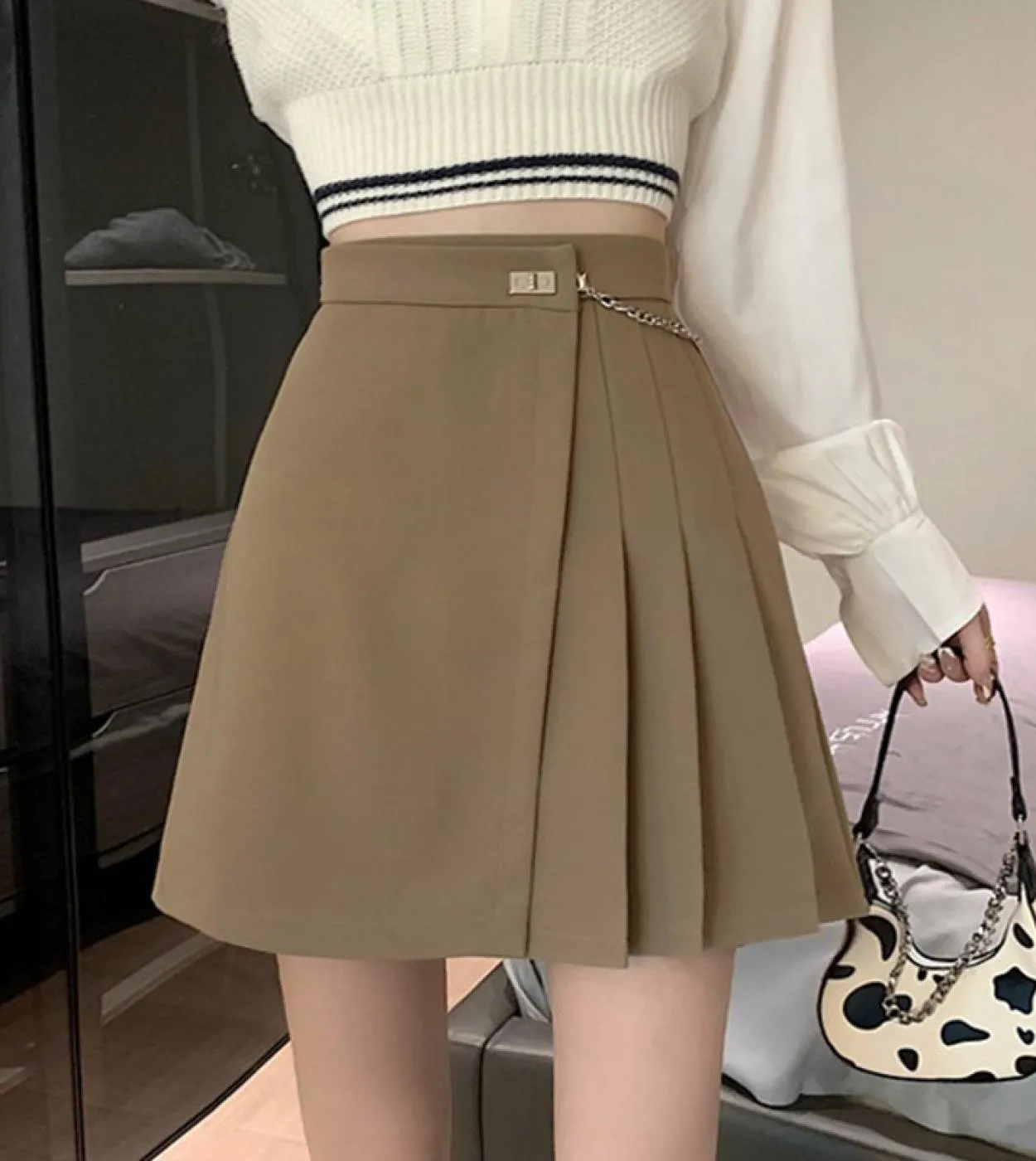 Minigonne a vita alta da donna New Style Streetwear All Match Tinta unita da donna Gonna corta a pieghe da donna