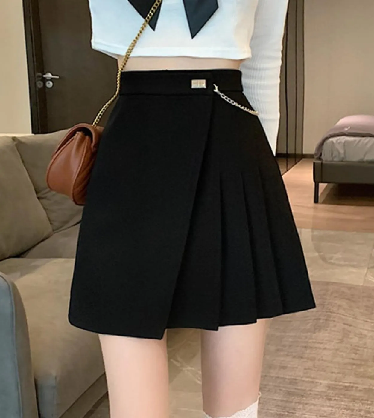 Minigonne a vita alta da donna New Style Streetwear All Match Tinta unita da donna Gonna corta a pieghe da donna