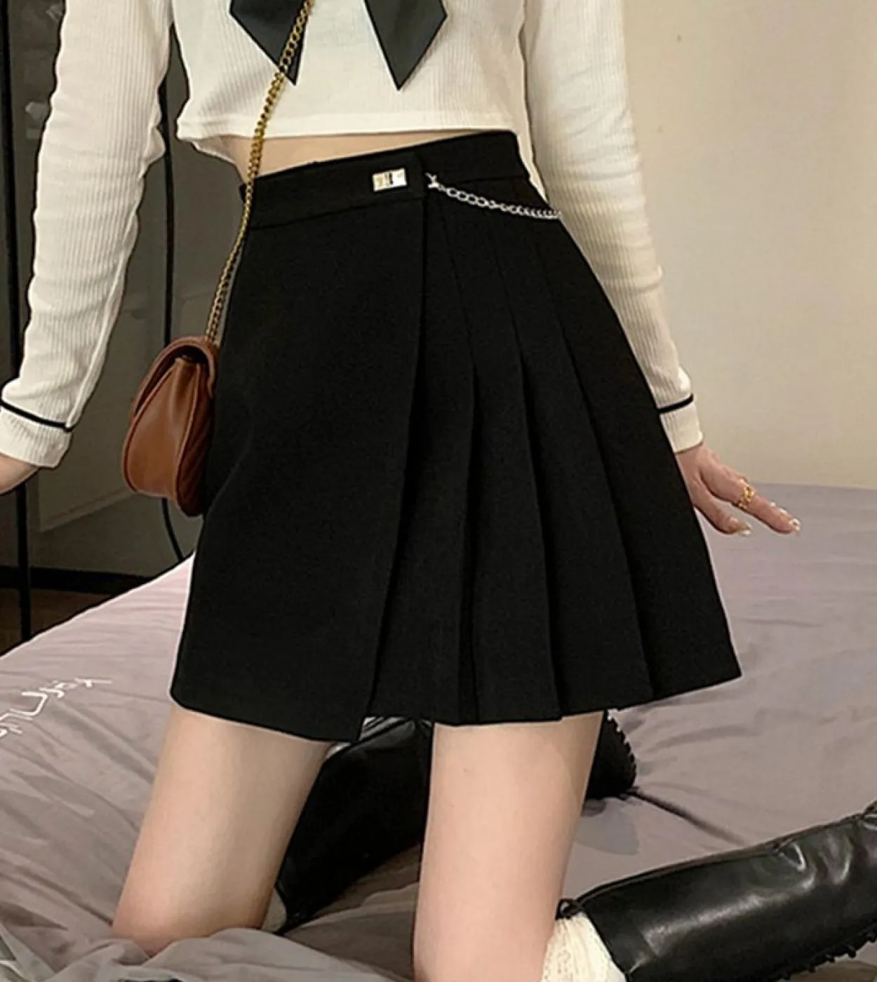 Minigonne a vita alta da donna New Style Streetwear All Match Tinta unita da donna Gonna corta a pieghe da donna