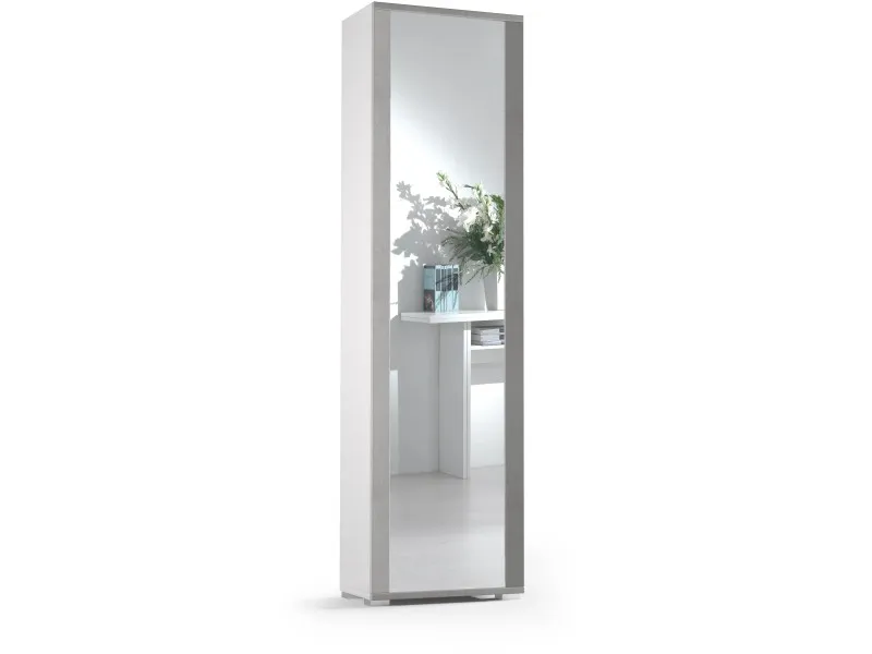 Mobile multiuso scarpiera con specchio 7 ripiani 182x50x31 cm bianco cemento