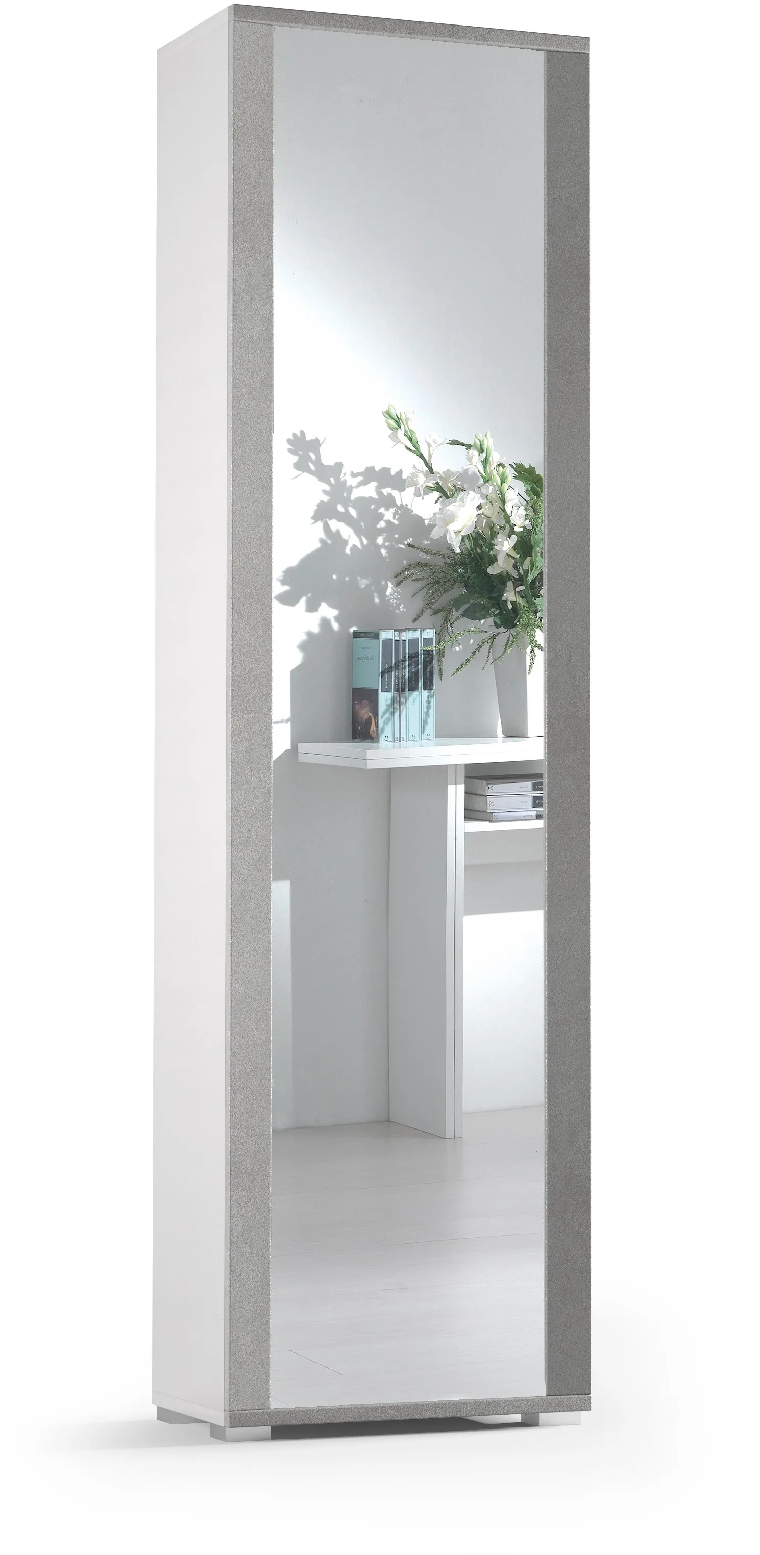 Mobile multiuso scarpiera con specchio 7 ripiani 182x50x31 cm bianco cemento